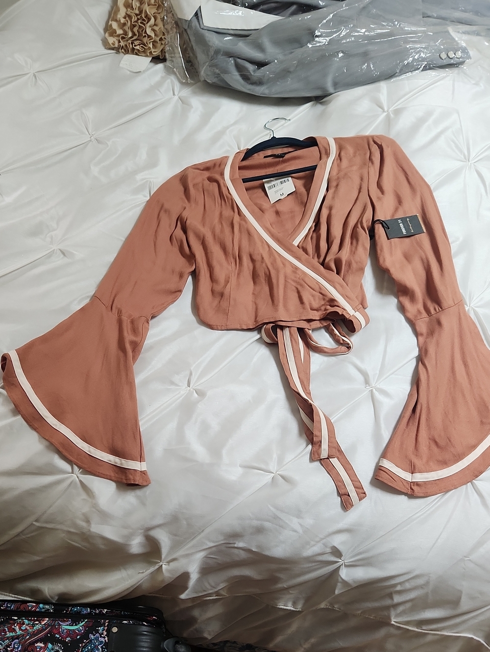 Nwt Cream And Ginger Wrap Crop Top with Bell Sleeves